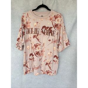 Jolie Noire Floral Graphic Tee Women’s S Beige Pink Boho Oversized Soft Girl